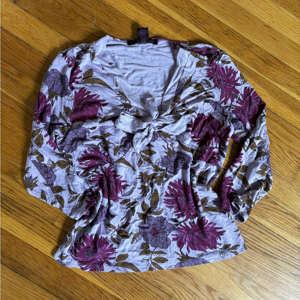 Vintage Floral Long-Sleeve Women's Top in Lavender and Plum